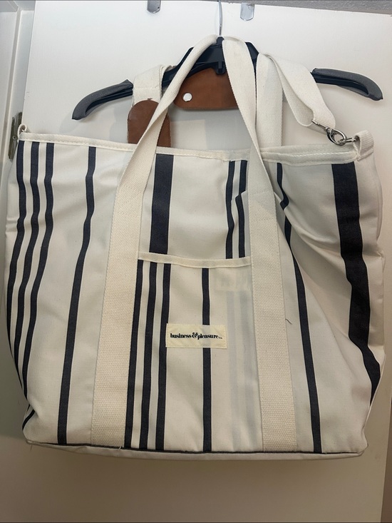 Handbags - Business & Pleasure Striped Canvas Tote - Black and White